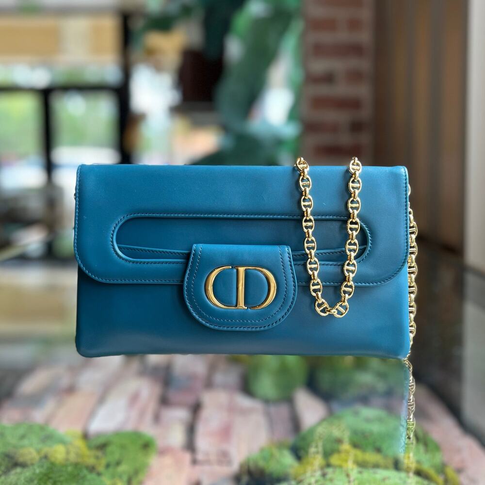 CHRISTIAN DIOR DiorDouble Medium Blue Smooth Calfskin Clutch